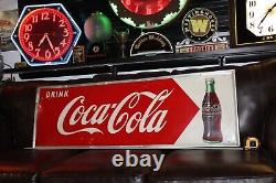 Rare 1951 Drink Coca Cola Arrow Bottle Embossed Metal Sign Soda Pop Coke Gas Oil