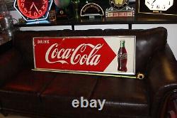 Rare 1951 Drink Coca Cola Arrow Bottle Embossed Metal Sign Soda Pop Coke Gas Oil