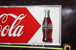 Rare 1951 Drink Coca Cola Arrow Bottle Embossed Metal Sign Soda Pop Coke Gas Oil