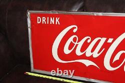 Rare 1951 Drink Coca Cola Arrow Bottle Embossed Metal Sign Soda Pop Coke Gas Oil