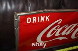 Rare 1951 Drink Coca Cola Arrow Bottle Embossed Metal Sign Soda Pop Coke Gas Oil