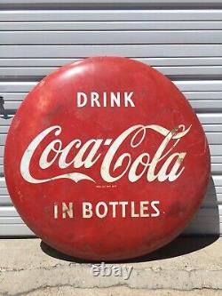 Rare 1951 Huge 48 inch Coca Cola Button Sign Drink In Bottles Logo. Wow