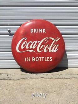 Rare 1951 Huge 48 inch Coca Cola Button Sign Drink In Bottles Logo. Wow