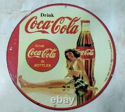 Rare 1953 Coca Cola Old Vintage Car Garage Bar Man Cave Porcelain Enamel Sign