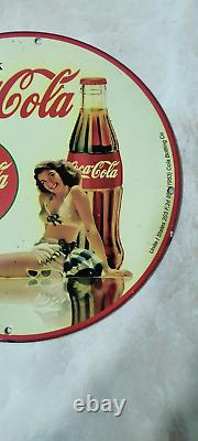 Rare 1953 Coca Cola Old Vintage Car Garage Bar Man Cave Porcelain Enamel Sign