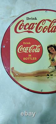 Rare 1953 Coca Cola Old Vintage Car Garage Bar Man Cave Porcelain Enamel Sign