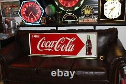 Rare 1954 Drink Coca Cola Arrow Bottle Embossed Metal Sign Soda Pop Coke Gas Oil