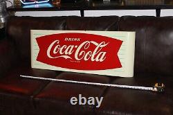 Rare 1954 Drink Coca Cola Sled Painted Metal Sign Red Teal Soda Pop Coke Pepsi