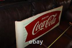 Rare 1954 Drink Coca Cola Sled Painted Metal Sign Red Teal Soda Pop Coke Pepsi