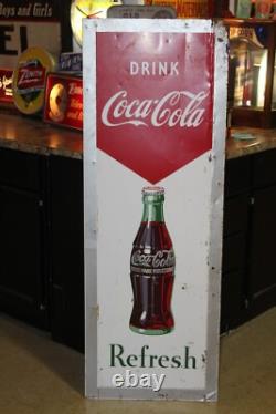 Rare 1954 Drink Coca-cola Refresh Soda Bottle Painted Metal Sign 54 Tall Coke