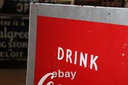 Rare 1954 Drink Coca-cola Refresh Soda Bottle Painted Metal Sign 54 Tall Coke