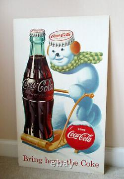 Rare 1957 Coca Cola Whimsical Snowman & Bottle Sleigh Cardboard Lithograph