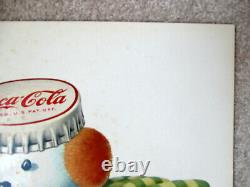 Rare 1957 Coca Cola Whimsical Snowman & Bottle Sleigh Cardboard Lithograph