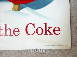 Rare 1957 Coca Cola Whimsical Snowman & Bottle Sleigh Cardboard Lithograph