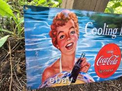 Rare 1957 Vintage Coca-cola Porcelain Enamel Gas Station Sign Coke 12 X 8