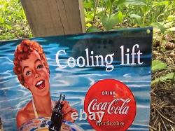 Rare 1957 Vintage Coca-cola Porcelain Enamel Gas Station Sign Coke 12 X 8