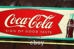 Rare 1959 Ice Cold Coca Cola Embossed Metal Sign Of Good Taste Soda Pop 66 Gas