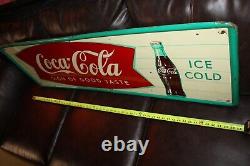 Rare 1959 Ice Cold Coca Cola Embossed Metal Sign Of Good Taste Soda Pop 66 Gas
