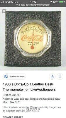Rare Antique 1930's Coca-Cola Leather Thermometer Coke Sign Soda Advertising
