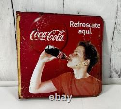 Rare Antique 1956 Spanish Coca Cola Refrescate Aqui Double Sided Flange Sign