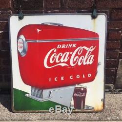 Rare Coca Cola Fountain Dispenser Doublesided Porcelain Sign