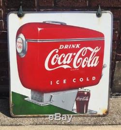 Rare Coca Cola Fountain Dispenser Doublesided Porcelain Sign