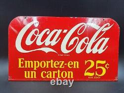 Rare Coca Cola Metal Sign For Bottle Rack Top 25 Cents French 16 X 9 Inch