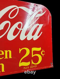 Rare Coca Cola Metal Sign For Bottle Rack Top 25 Cents French 16 X 9 Inch