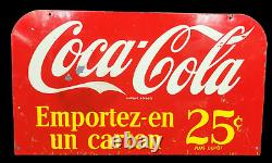 Rare Coca Cola Metal Sign For Bottle Rack Top 25 Cents French 16 X 9 Inch
