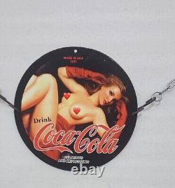 Rare Coca Cola Porcelain Pinup Naked Girl Garage Beverage Oil Pump Auto Ad Sign