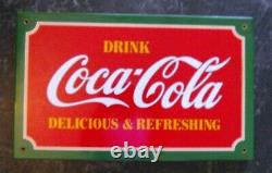 Rare Coca-Cola SQUARE BUTTON SIGN Delicious & Refreshing -DRINK COKE 3D Enamel