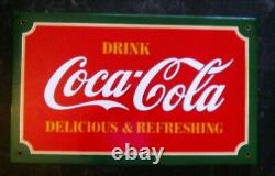 Rare Coca-Cola SQUARE BUTTON SIGN Delicious & Refreshing -DRINK COKE 3D Enamel