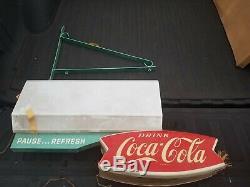 Rare Drink Coca-Cola Clock Sign Light Lamp Vintage Coke Hanger Bracket Fish Tail