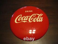 Rare Drink Coca-Cola button painted A-M 1949 soda pop sign 12 inch rare
