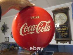 Rare Drink Coca-Cola button painted A-M 1949 soda pop sign 12 inch rare