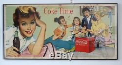 Rare Extra Large Coke Time Retail Advertising Poster Framed Coca Cola Sign