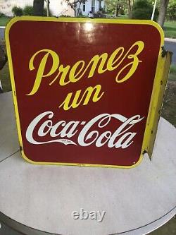 Rare French-Canadian Coca-Cola Two Sided Porcelain Sign 1941 Prenez Un/Take One