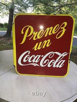 Rare French-Canadian Coca-Cola Two Sided Porcelain Sign 1941 Prenez Un/Take One