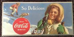 Rare LARGE 1954 Coca Cola Cardboard Advertising Sign 56 X 27 WINTER SKIING WOW