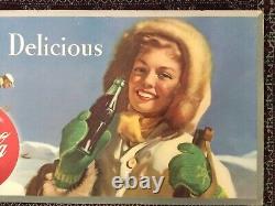 Rare LARGE 1954 Coca Cola Cardboard Advertising Sign 56 X 27 WINTER SKIING WOW