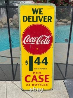 Rare Large Canadian Coca Cola Sign 1940's Masonite Sign 18 X 48 Inches Rare