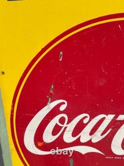 Rare Large Canadian Coca Cola Sign 1940's Masonite Sign 18 X 48 Inches Rare