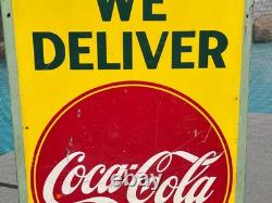 Rare Large Canadian Coca Cola Sign 1940's Masonite Sign 18 X 48 Inches Rare