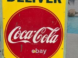 Rare Large Canadian Coca Cola Sign 1940's Masonite Sign 18 X 48 Inches Rare