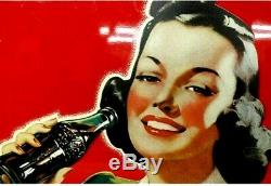 Rare Large Original 1940's Drink Coca Cola Soda Pop Bottle 56 x 22 Metal Sign