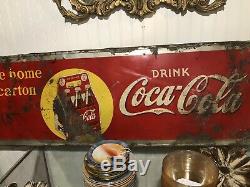 Rare Large Vintage 1938 Coca Cola Soda Pop Bottle 54 Embossed Metal Sign