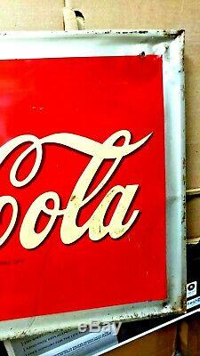 Rare Large Vintage 1940's Coca Cola Soda Pop Bottle 54 Embossed Metal Sign