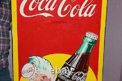 Rare Large Vintage 1940's Coca Cola Sprite Boy Soda Pop 54 Porcelain Metal Sign