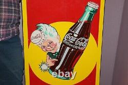 Rare Large Vintage 1940's Coca Cola Sprite Boy Soda Pop 54 Porcelain Metal Sign