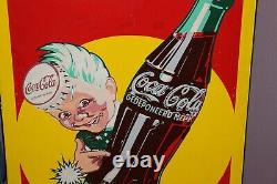 Rare Large Vintage 1940's Coca Cola Sprite Boy Soda Pop 54 Porcelain Metal Sign